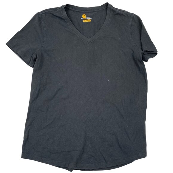 Carhartt Women's T-Shirt L 12/14 Black V-Neck Relaxed Fit Cotton/Polyester - Picture 1 of 9